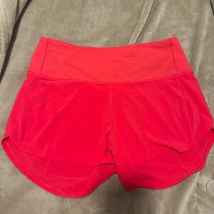 lululemon speed up high rise 4” shorts size 8 red glow